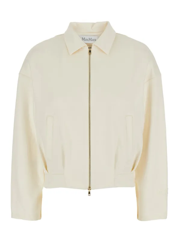 White Sweatshirt with Zip Closure and Collar made by MaxMara