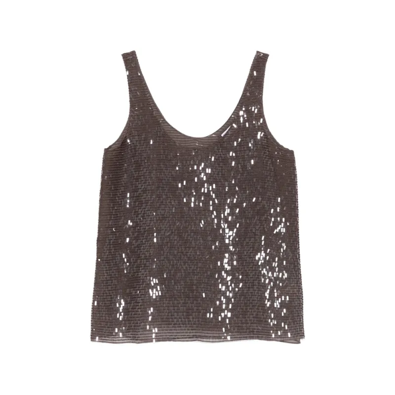 Top with Brown Sequin Embellishment made by Brunello Cucinelli