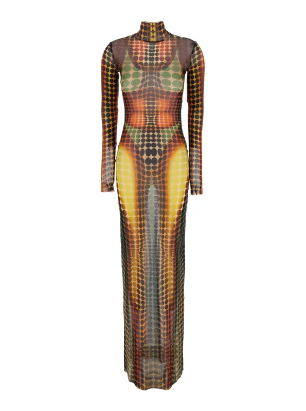 Long Dress DR131 Multicolour Tech Fabric made by Jean Paul Gaultier