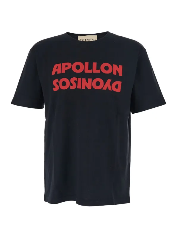 Black Crewneck T-Shirt with Front Print made by Valentino