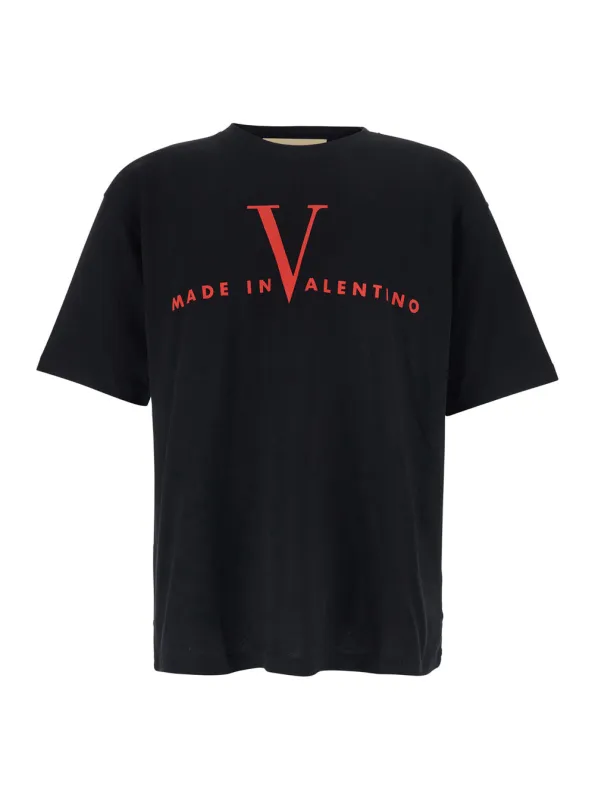 T-shirt Crew Neck Black Cotton made by Valentino