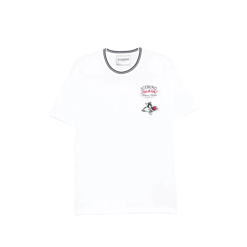 Graphic Print T-Shirt with Striped Trim made by Iceberg