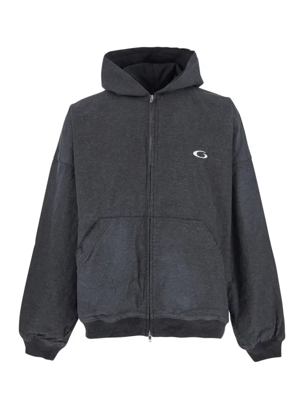 Grey Sweatshirt with Hood and Logo Detail made by Balenciaga