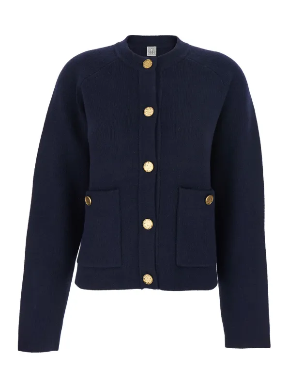 Cardigan Round Neck Jewel Button Blue made by Toteme