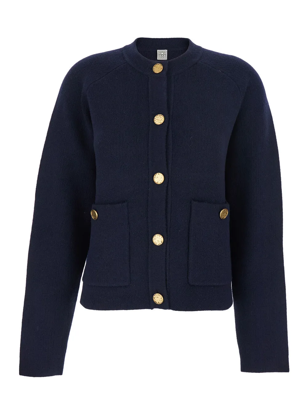 Cardigan Round Neck Jewel Button Blue sold by Lord & Taylor