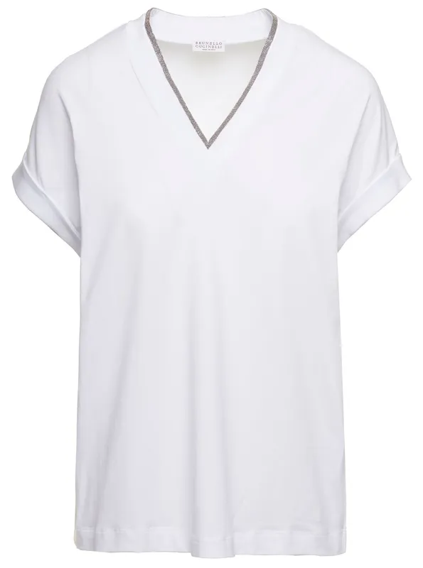 T-shirt V-neck Monile White made by Brunello Cucinelli