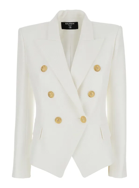 White Double-Breasted Jacket with Peak Lapels made by Balmain