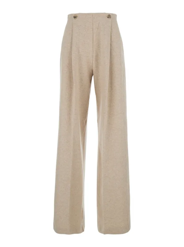 Beige Trousers with Pleats and Logo made by MaxMara