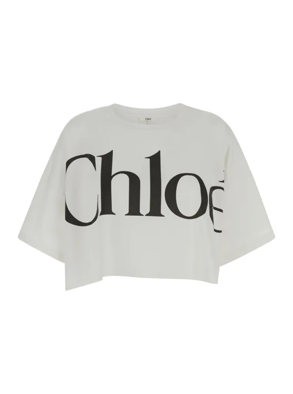 Crop T-Shirt White Cotton made by Chloe