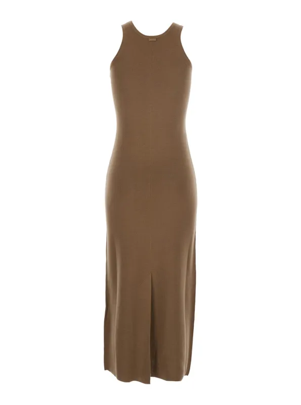 Brown Dress with Round Neck and Slit made by MaxMara