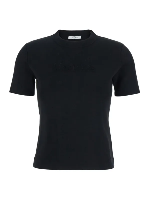 Black Crewneck T-Shirt with Embroidered Logo made by MaxMara