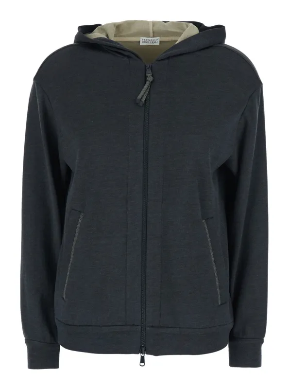 Hooded Sweatshirt Grey Cotton Blend made by Brunello Cucinelli