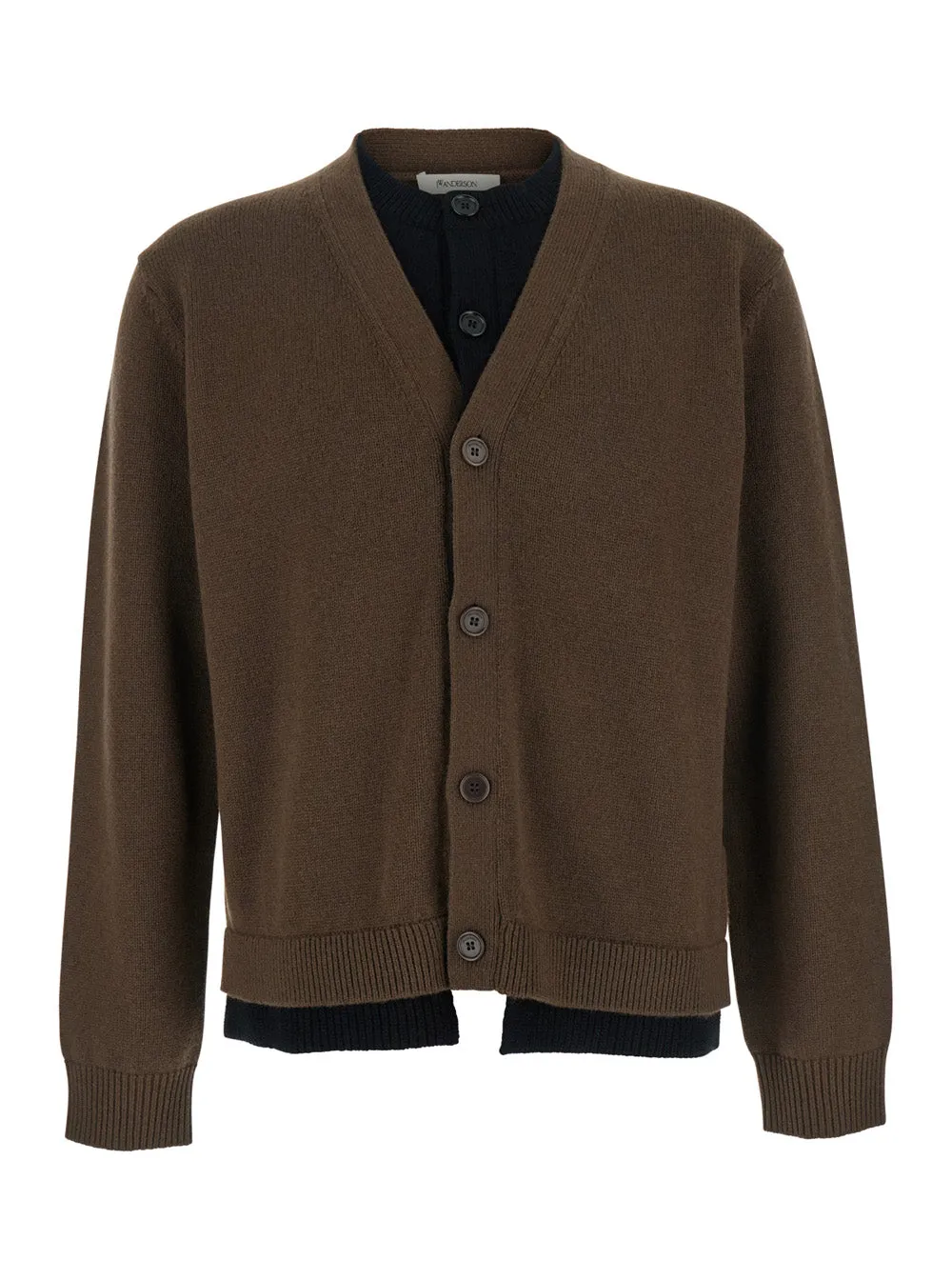 Brown V-Neck Cardigan with Layered Design sold by Lord & Taylor