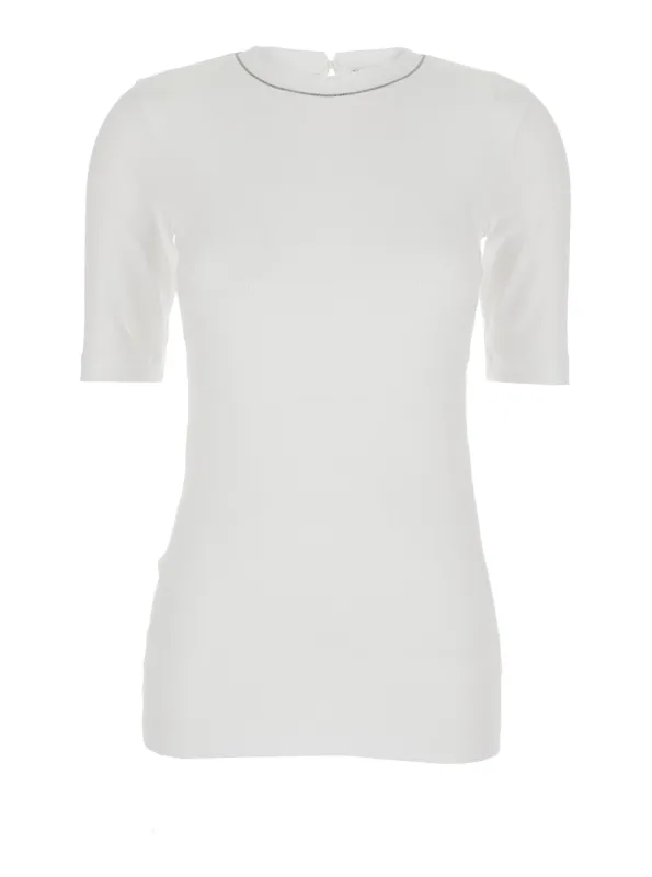 T-shirt Monile White Stretch Cotton made by Brunello Cucinelli