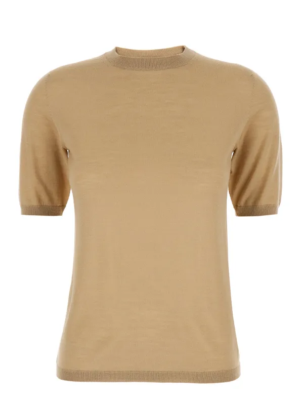Beige Crewneck Sweater with Short Sleeves made by MaxMara