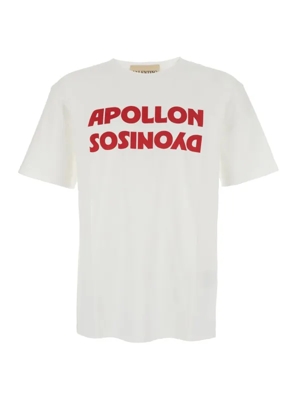 White Cotton Crewneck T-Shirt with Front Print made by Valentino