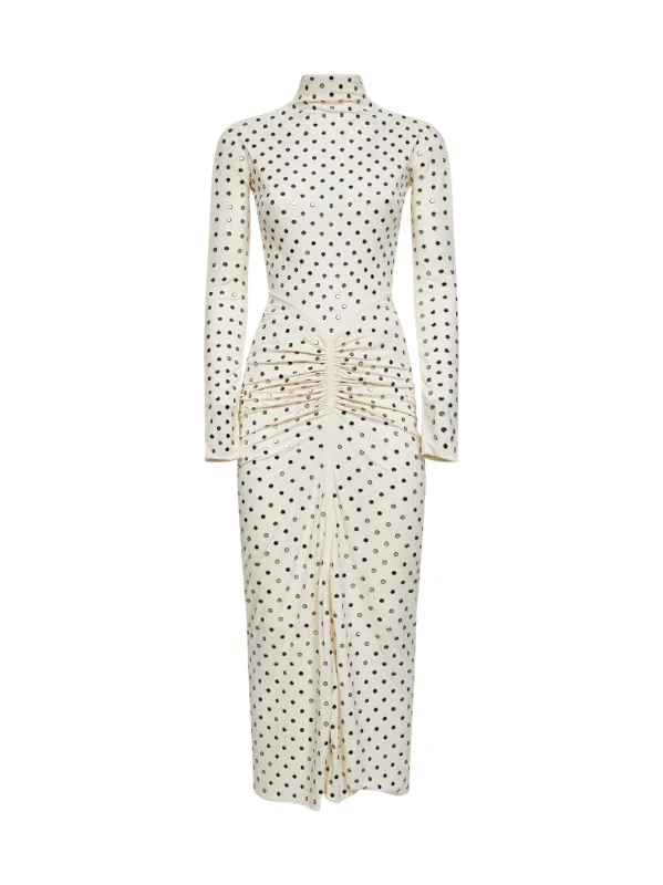 Ivory Draped Jersey Rhinestone-Embellished Long Dress made by Alaia