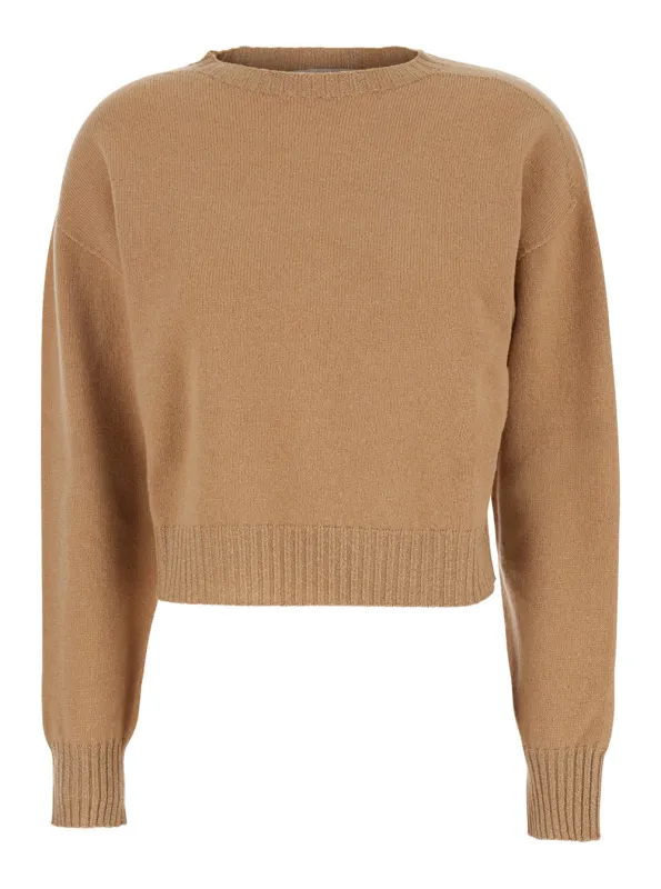 Beige Crew Neck Sweater with Ribbed Details made by Twinset