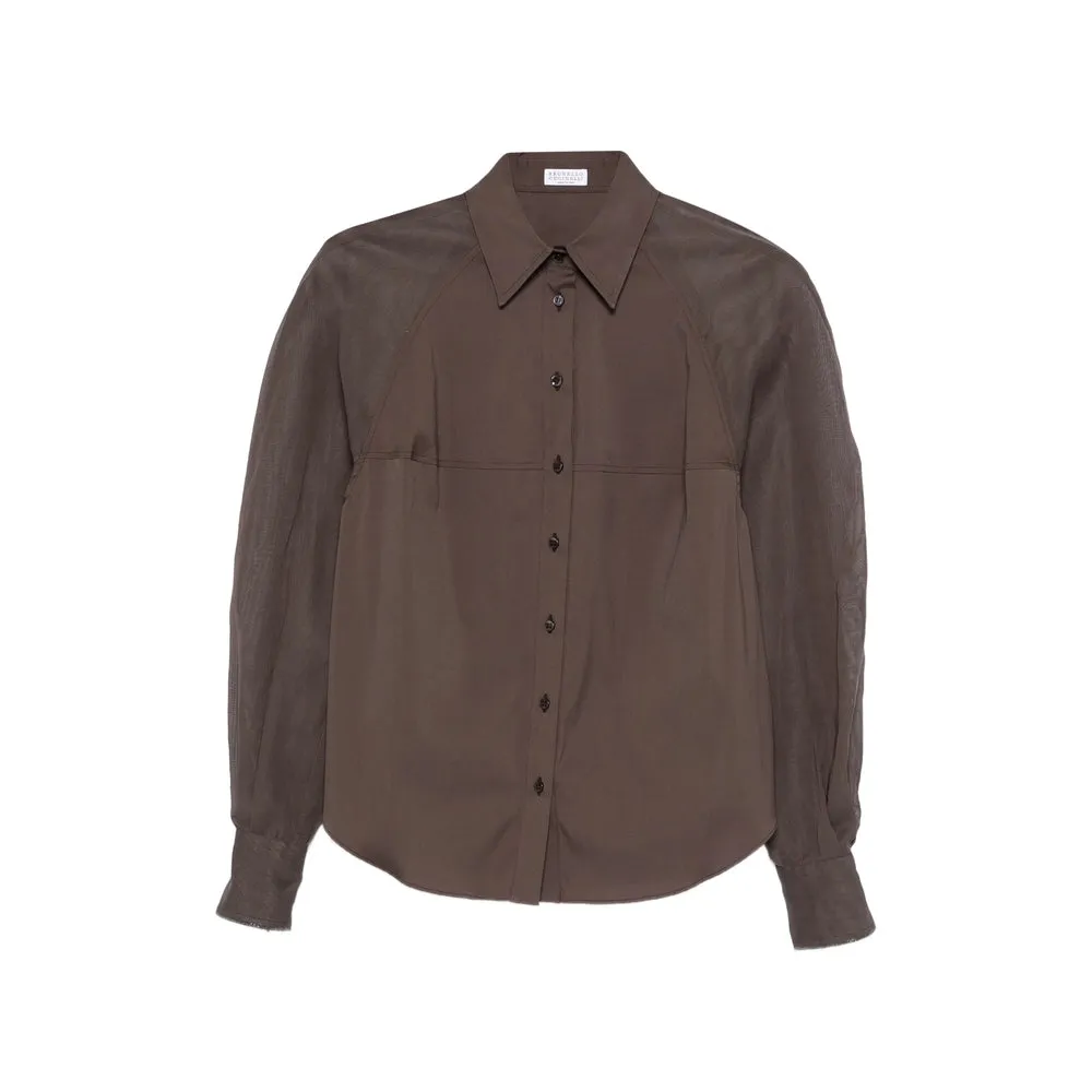 Brown Long Sleeve Shirt with Sheer Panels sold by Lord & Taylor
