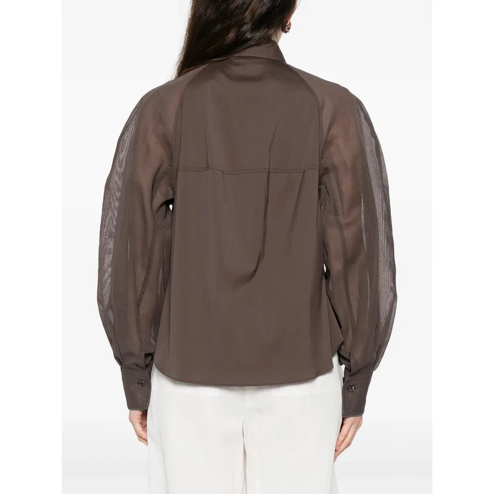 Brown Long Sleeve Shirt with Sheer Panels sold by Lord & Taylor product image thumbnail 5