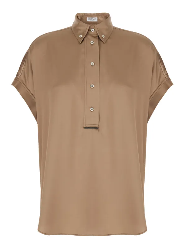 Shirt Stretch Silk Beige made by Brunello Cucinelli