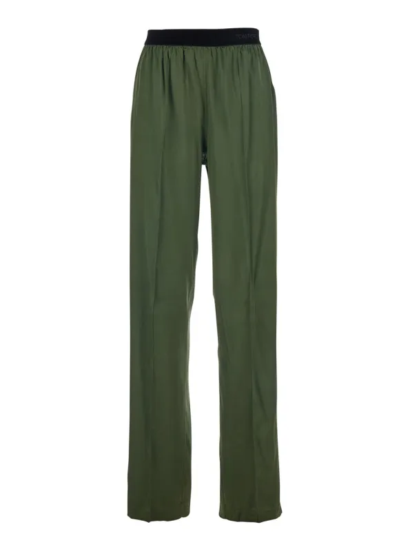 Stretch Silk Trousers Green made by Tom Ford