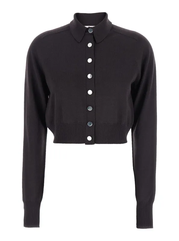 Black Cropped Cardigan with Button Down Collar made by Sportmax