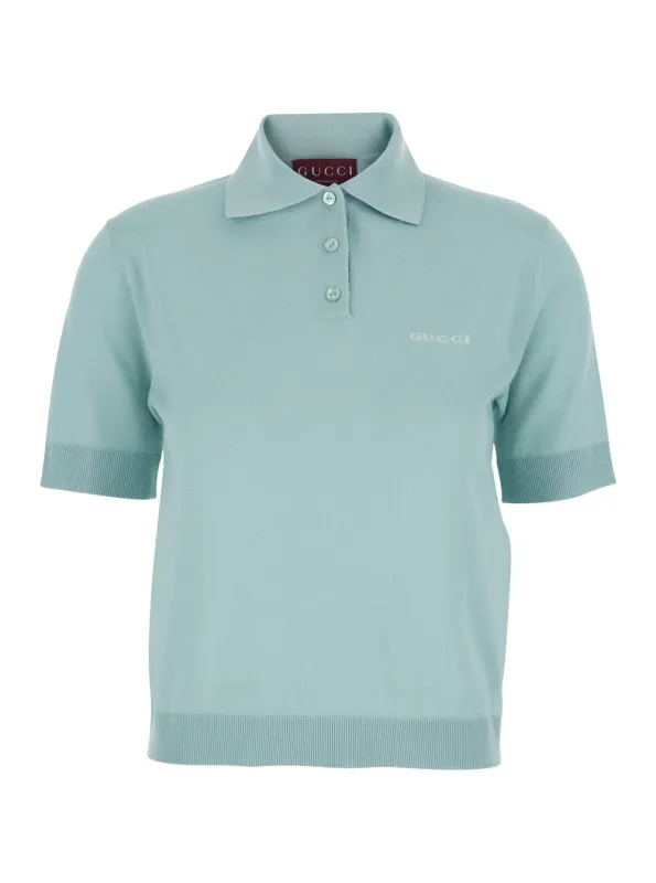 Polo Shirt, Light Blue Wool made by Gucci