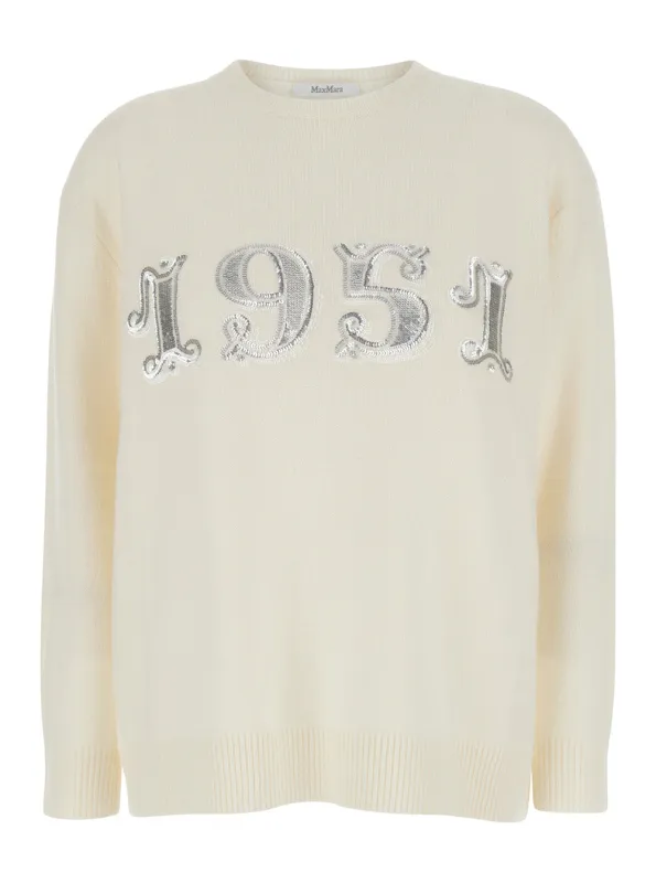 White Wool and Cashmere Sweater with Logo made by MaxMara