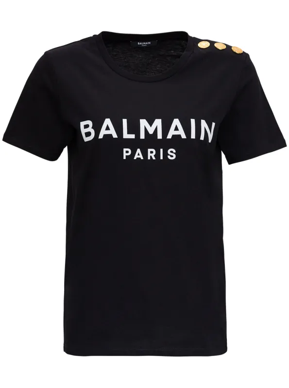 Black Crewneck T-Shirt with Logo Print made by Balmain