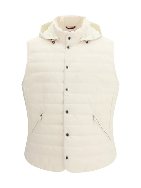 Down Vest Off White/Panama made by Brunello Cucinelli