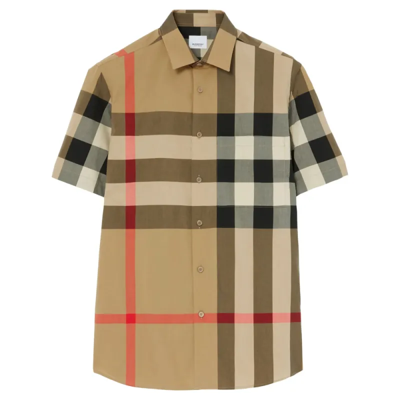 Beige Cotton Check Print Shirt made by Burberry