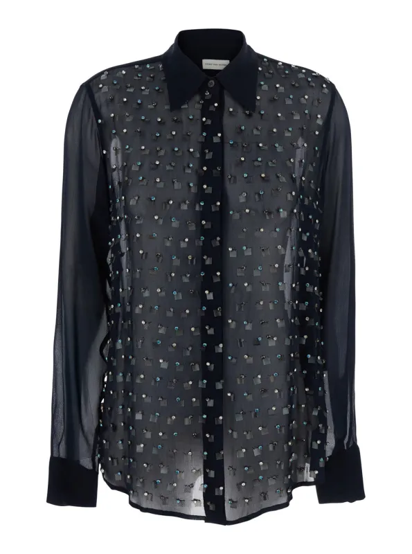 Blue Shirt with Crystal Application made by Dries Van Noten