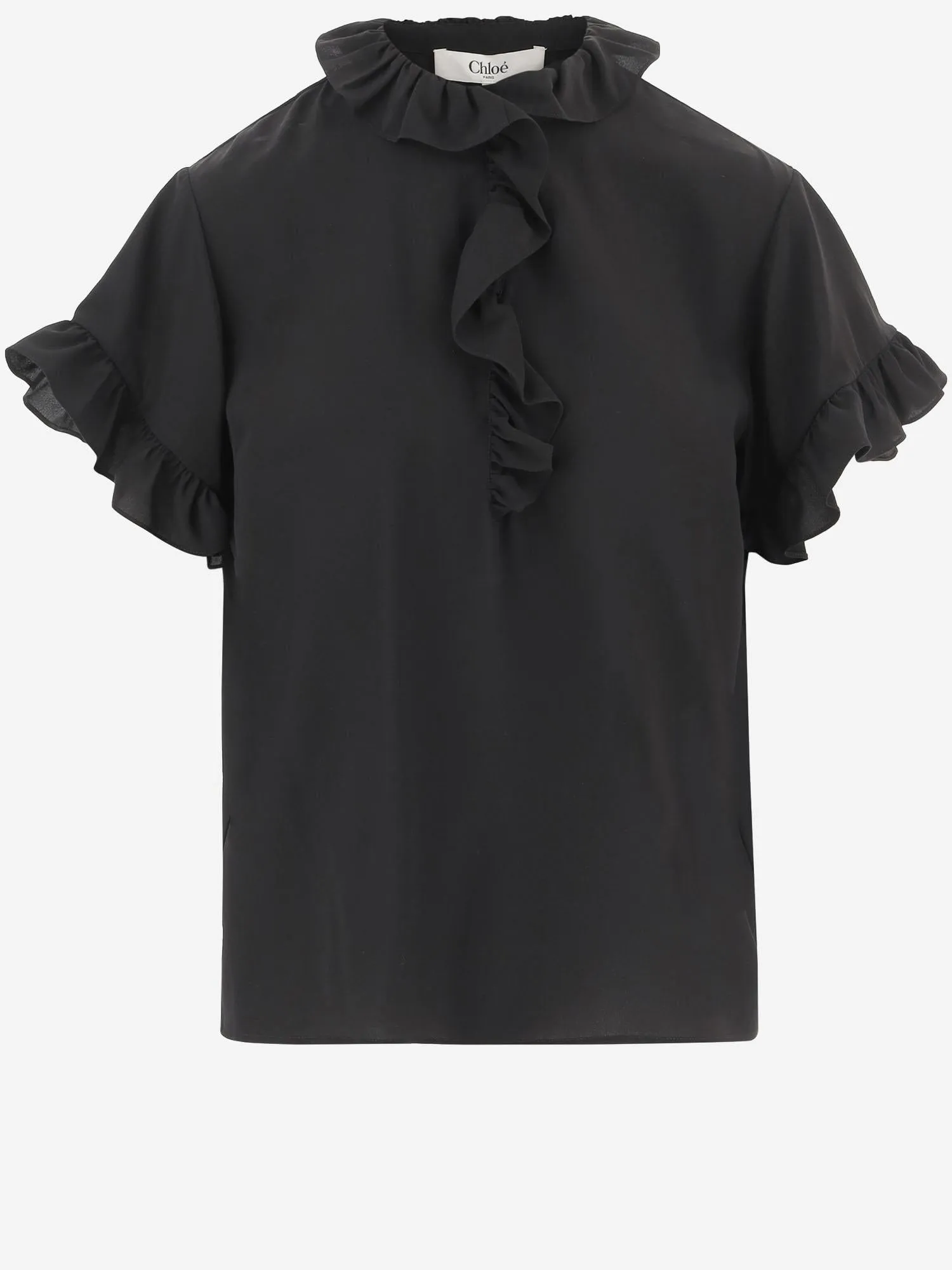 Short-Sleeved Ruffled Top in Crêpe de Chine sold by Lord & Taylor