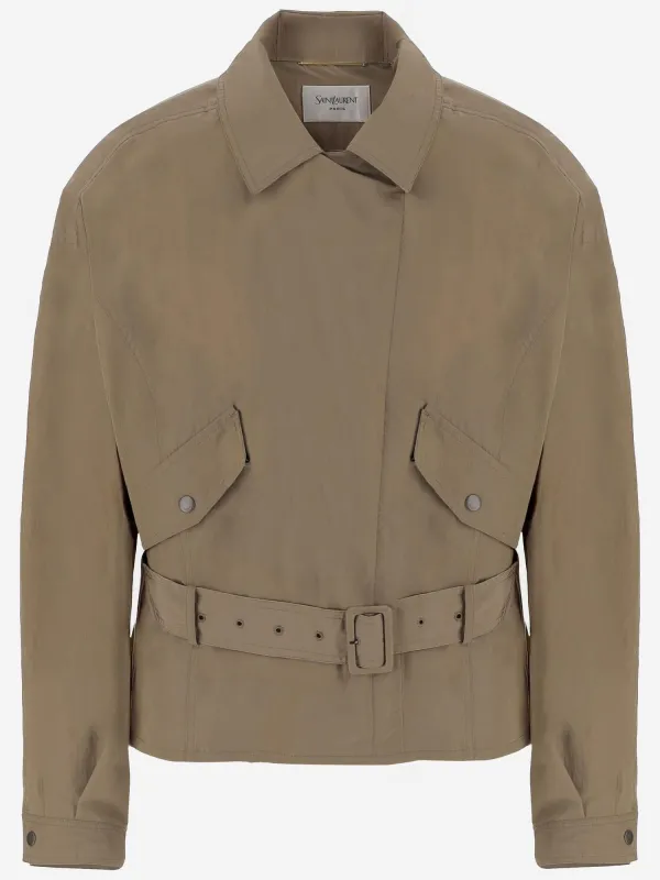 Belted Nylon Jacket Beige made by Yves Saint Laurent