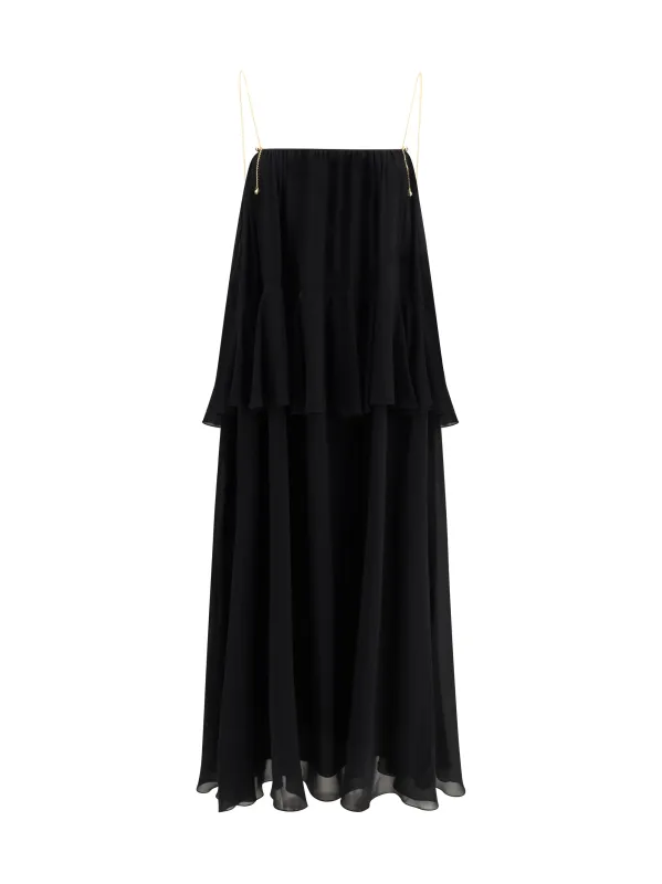 Long Dress with Chain Straps Black Silk made by Chloe