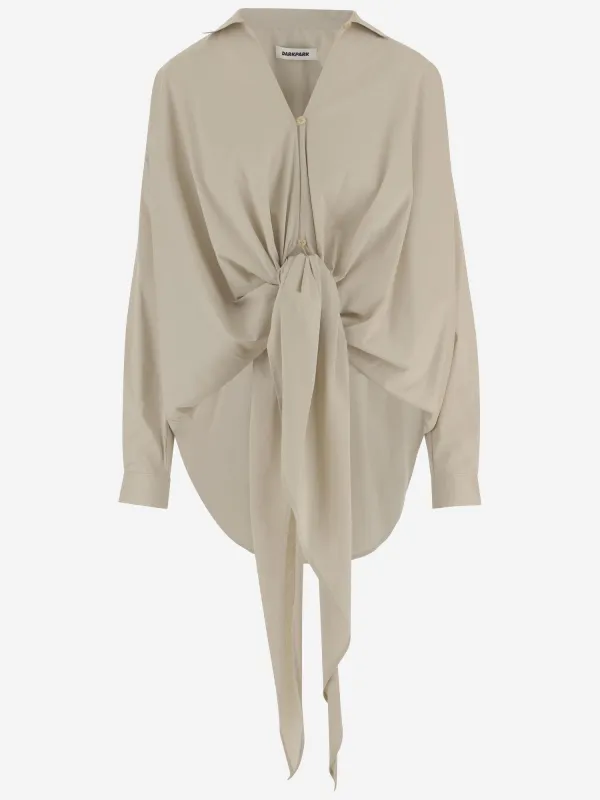 Shirt with Front Knot and Asymmetrical Hem made by DARKPARK