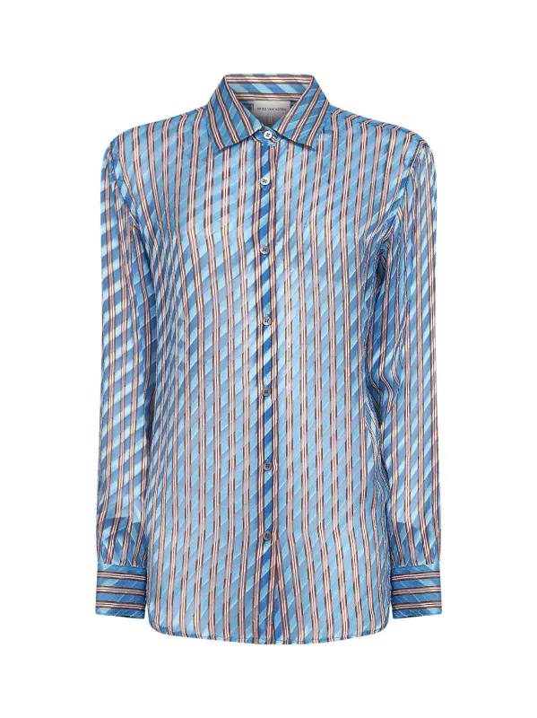 Shirt Light Blue Striped Viscose and Silk made by Dries Van Noten