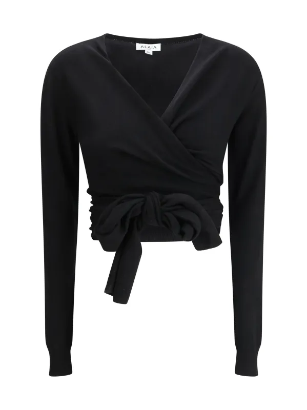 Wrap Top Wool-Cashmere Black made by Alaia
