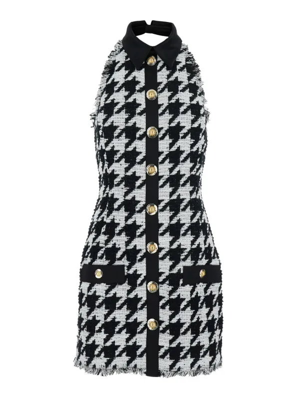 Halterneck Mini Dress with Houndstooth Motif made by Balmain