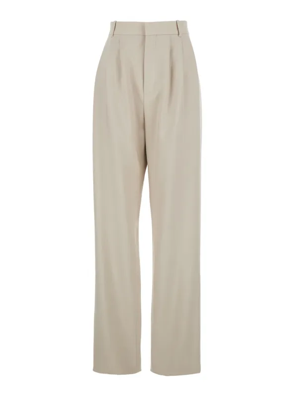 Beige Wool Pants with Belt Loops made by Yves Saint Laurent