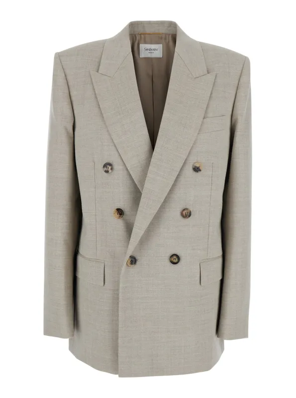Grey Double-Breasted Wool Jacket made by Yves Saint Laurent