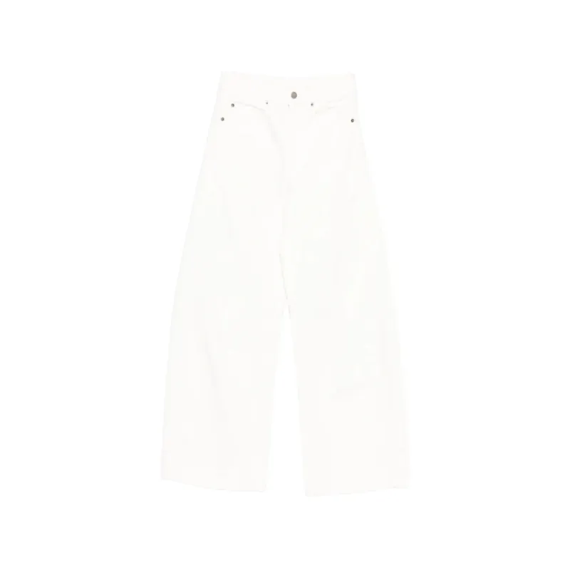 White Wide Leg Jeans with Silver-Tone Hardware made by soeur