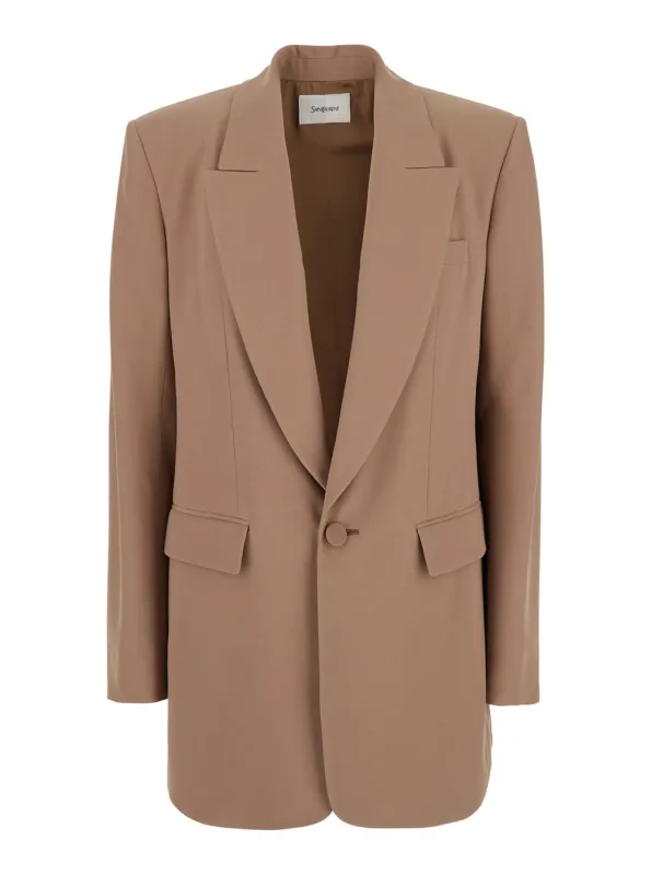 Beige Single-Breasted Wool Jacket with Peak Lapels made by Yves Saint Laurent
