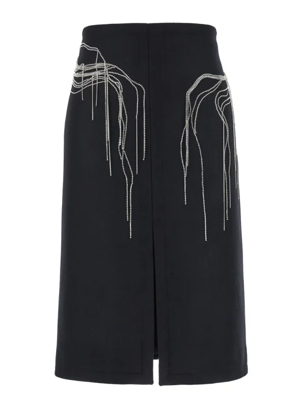 Black Midi Skirt with Beaded Embellishments made by Dries Van Noten