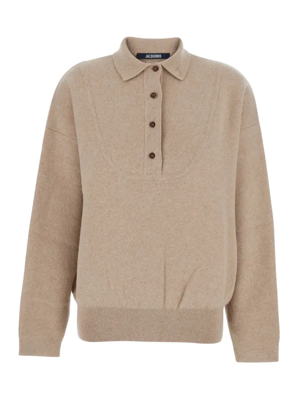 Beige Sweater with Polo Style Collar made by Jacquemus