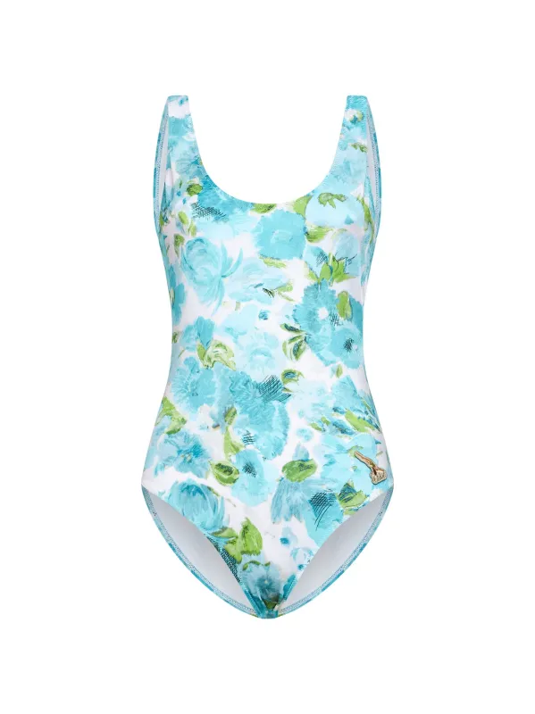 One-piece Swimsuit Aqua Flower-Print made by Chloe