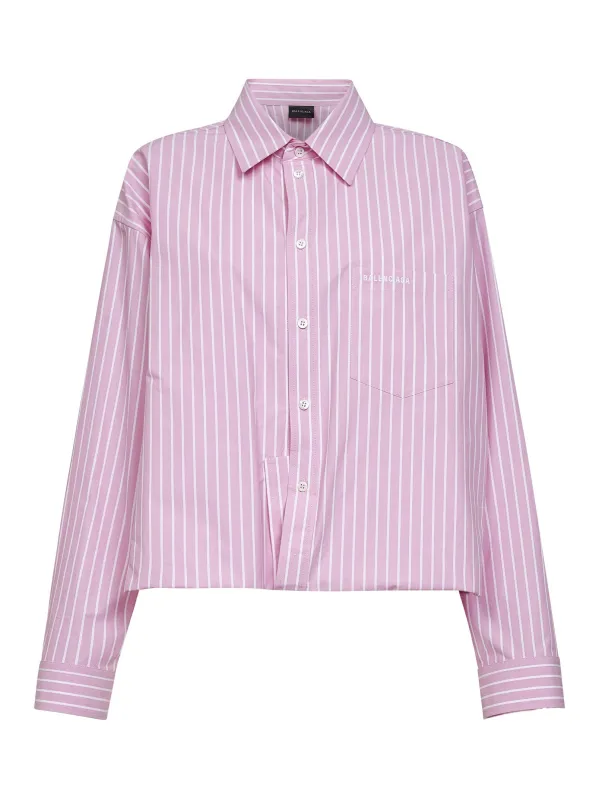 Pink and White Striped Cotton Folded Shirt made by Balenciaga