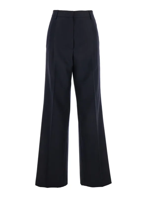 Blue Wide Leg Wool Pants with Pockets made by Dries Van Noten