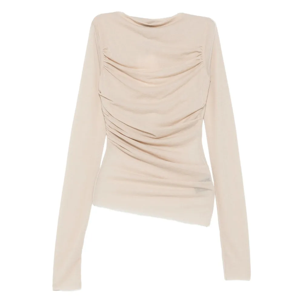 Beige Long Sleeve T-Shirt with Gathered Detail sold by Lord & Taylor